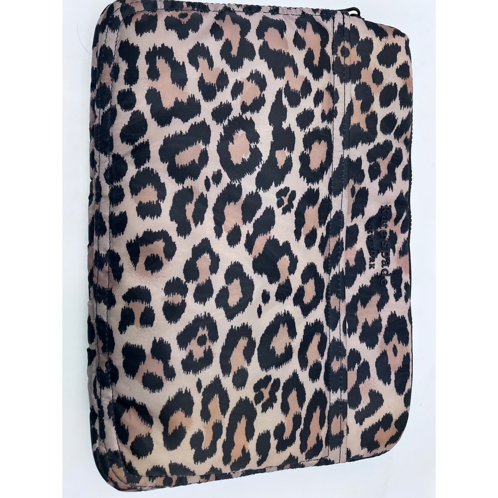 Kate Spade New York Leopard Print Nylon Padded Laptop Sleeve Case Tan Black